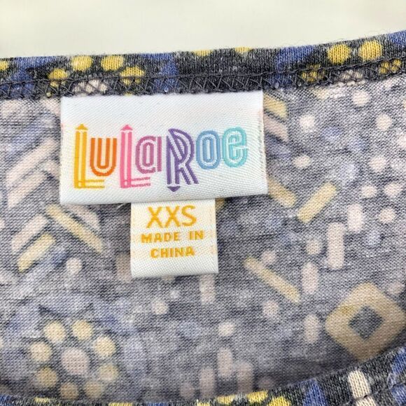 LuLaRoe Womens Irma Tunic Tee Shirt Blue & Yellow Printed High Low Oversized XXS - Picture 4 of 6